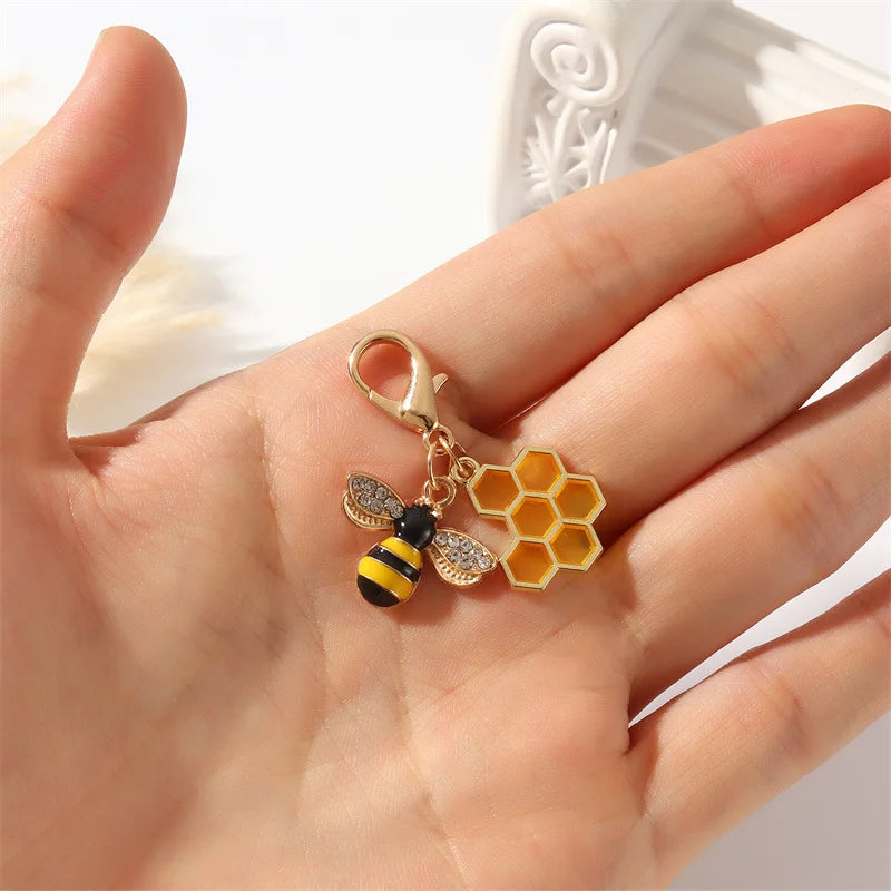 Cute Bee Honeycomb Keychain