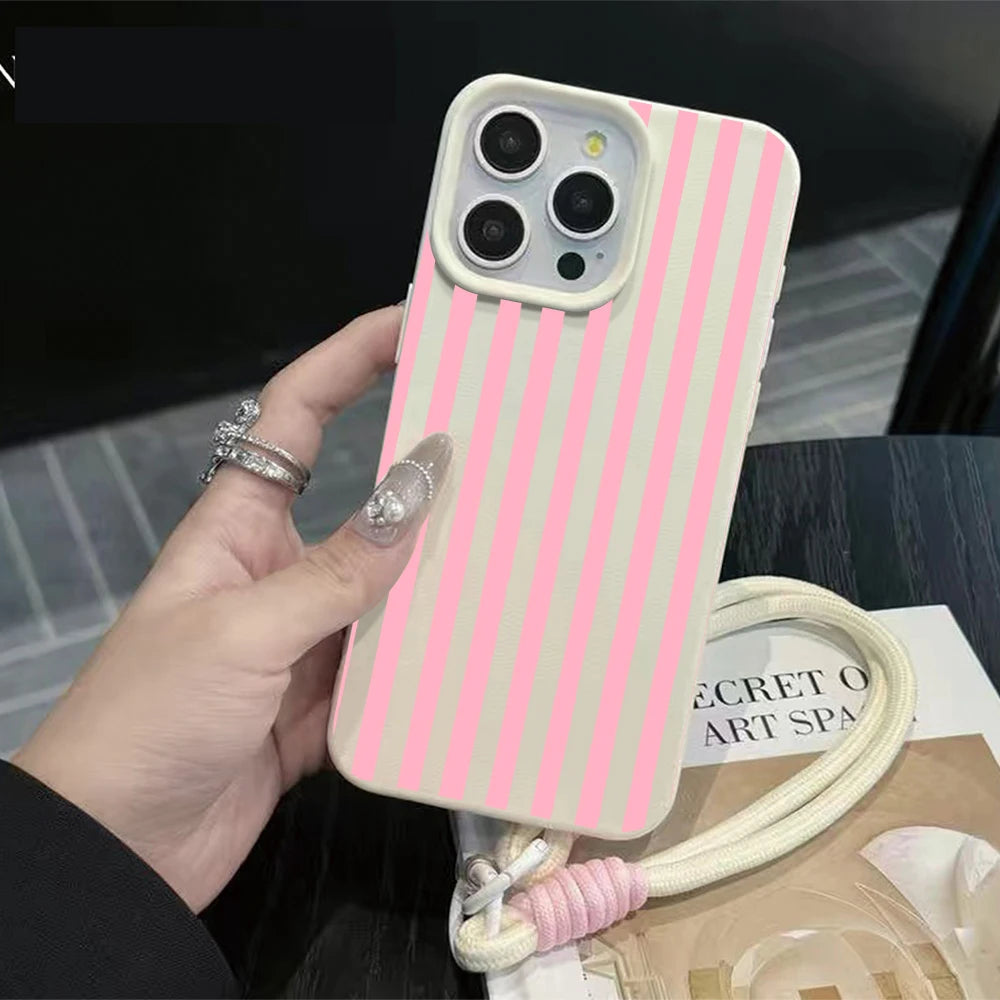 Striped Phone Case with Lanyard For iPhone