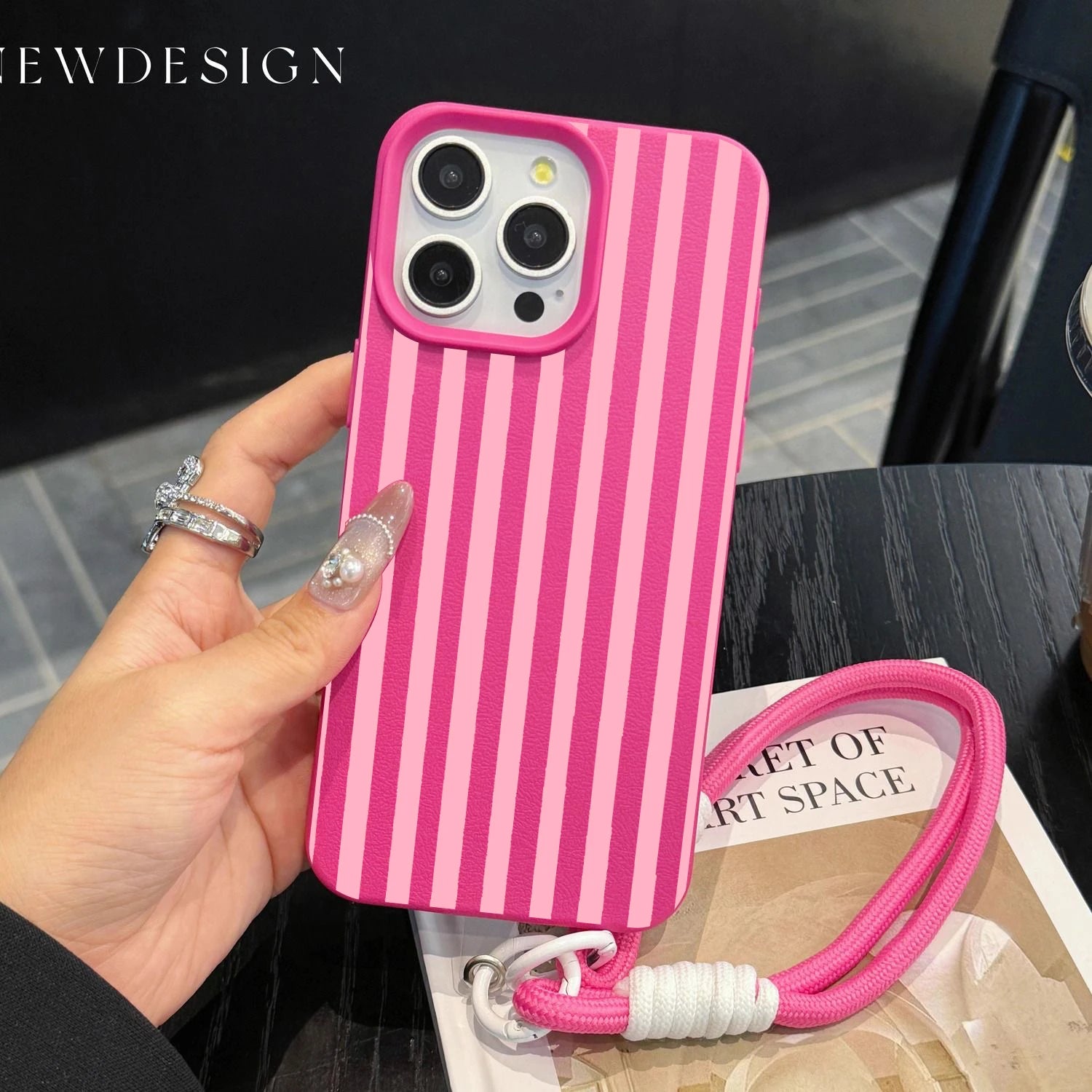 Striped Phone Case with Lanyard For iPhone