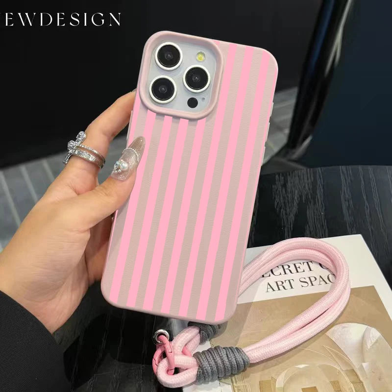 Striped Phone Case with Lanyard For iPhone