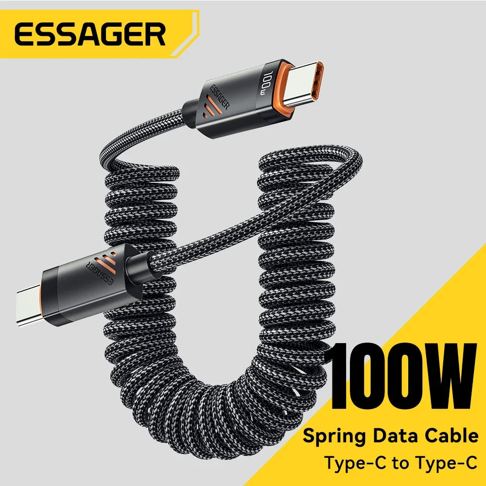 Essager 100W PD Fast Charging USB-C to USB-C Coiled Car Cable
