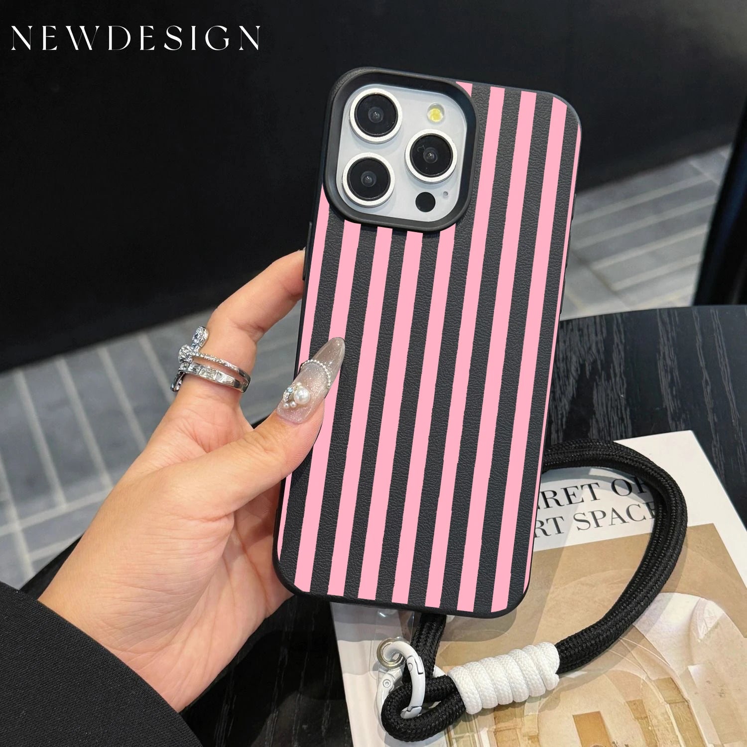 Striped Phone Case with Lanyard For iPhone