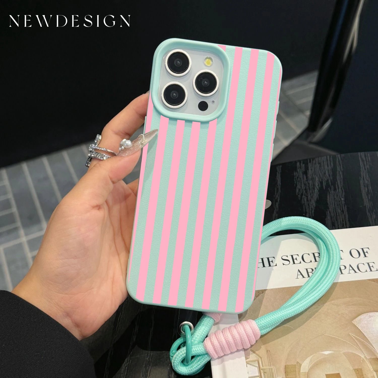 Striped Phone Case with Lanyard For iPhone